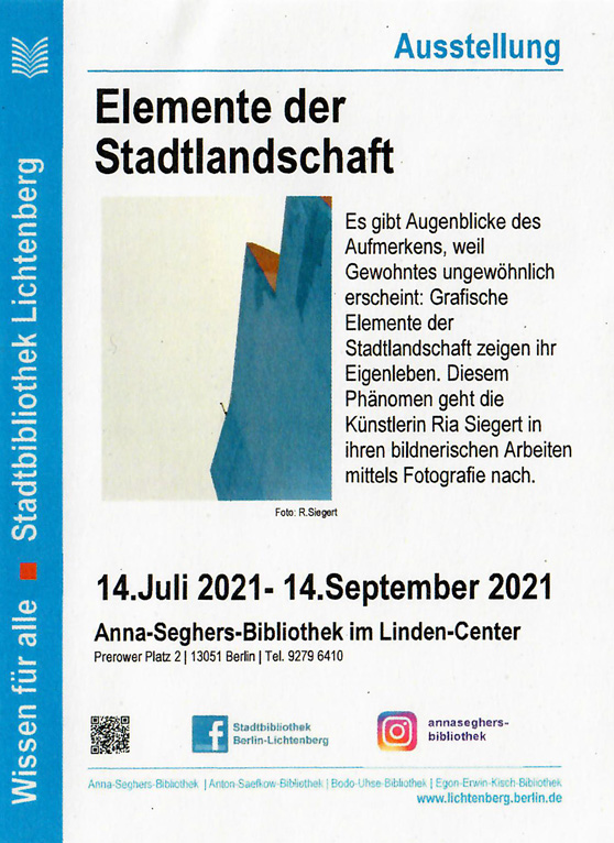 Einladungsflyer  Ausstellung Elemente der Stadtlandschaft Ria Siegert