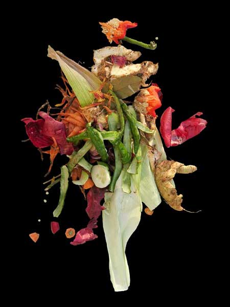 RHYPAROGRAPHIE 3,STILLLEBEN mit schwarzem Hintergrund und Gemüseschalen Ria Siegert,  Fotofineartdruck auf Alu-Dibond Aufl.10 + 2 / z.B. 50 x 70 cm